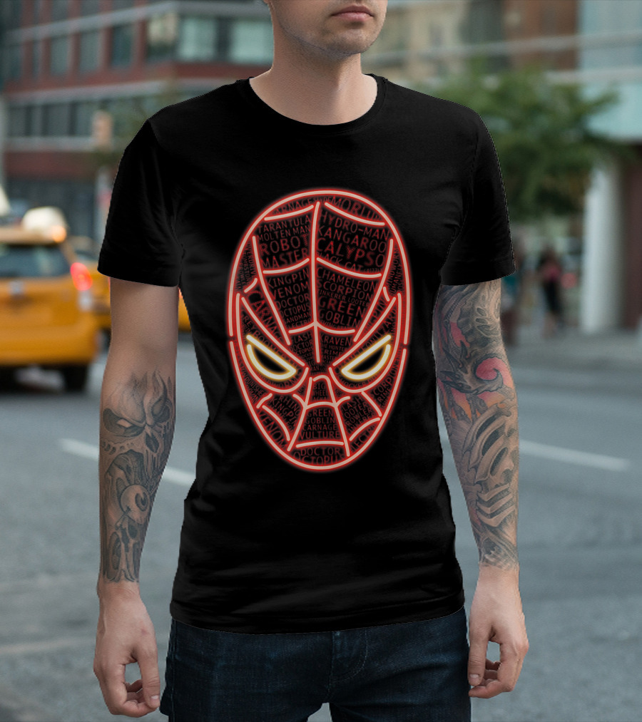Marvel Spider Man Foes Mask With Green Goblin And Venom Neon T-Shirt