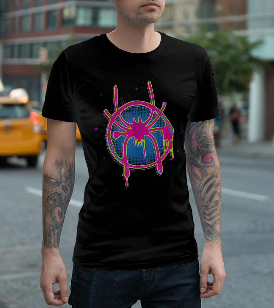 Marvel Spider Man Into The Spider Verse Neon Paint Splatter T-Shirt