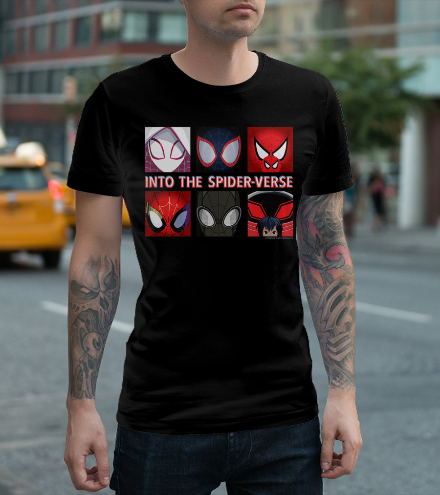 Marvel Spider Man Into The Spider Verse Heroes Masks T-Shirt