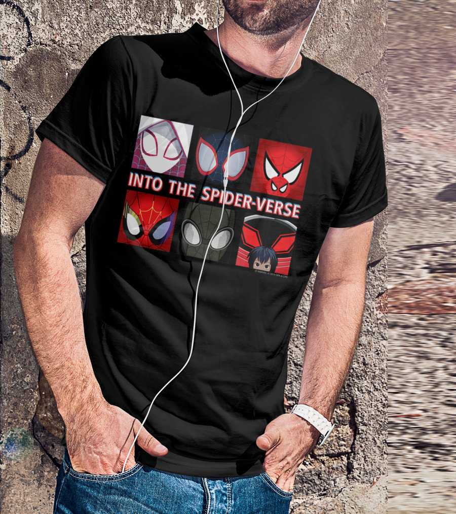 Marvel Spider Man Into The Spider Verse Heroes Masks T-Shirt