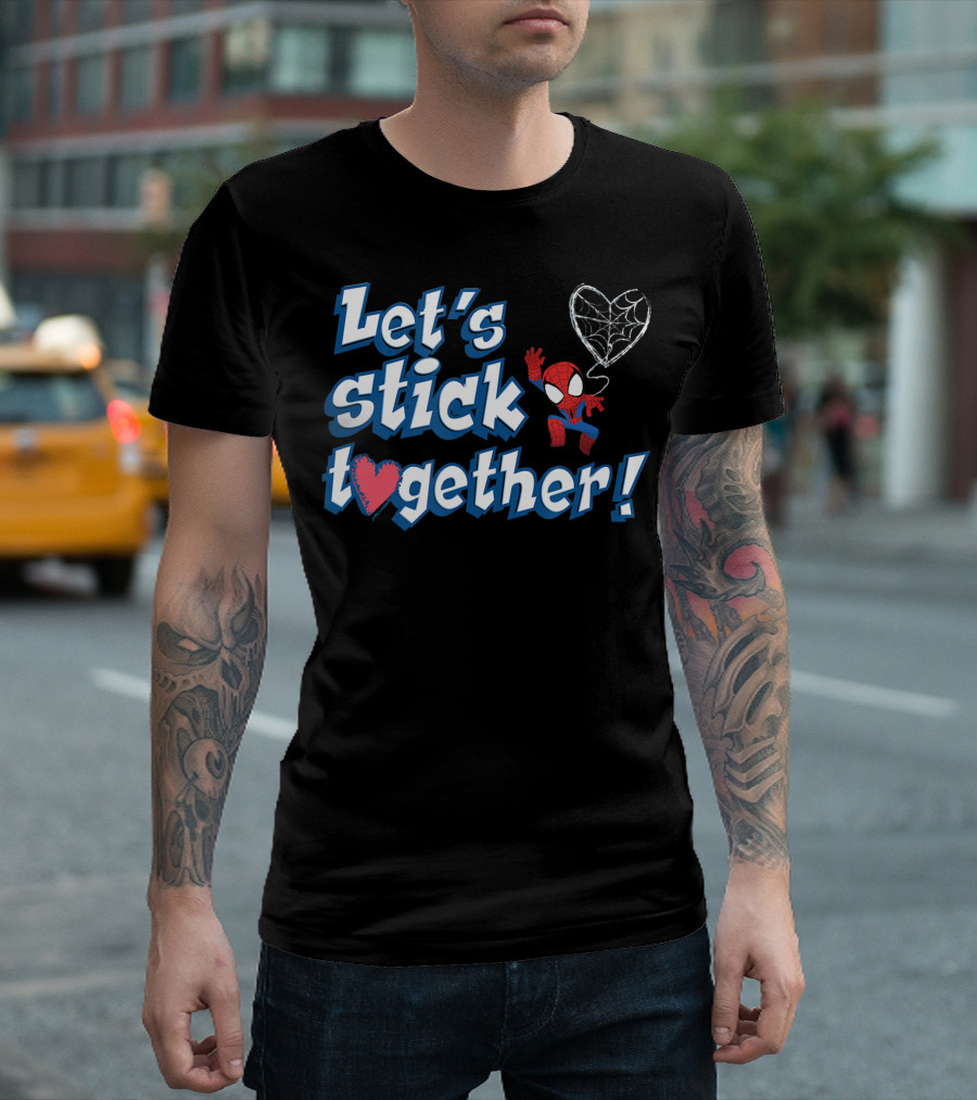 Marvel Spider Man Let's Stick Together Valentine's Day Heart Web T-Shirt