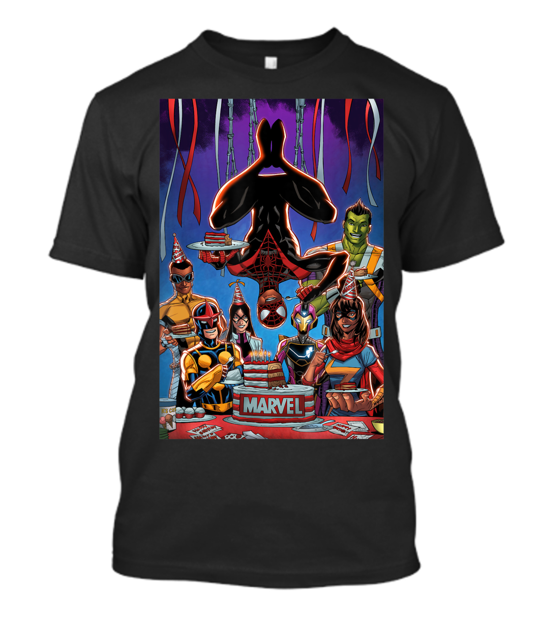Marvel Spider Man Miles Morales Birthday Celebration With Superheroes Cake T-Shirt