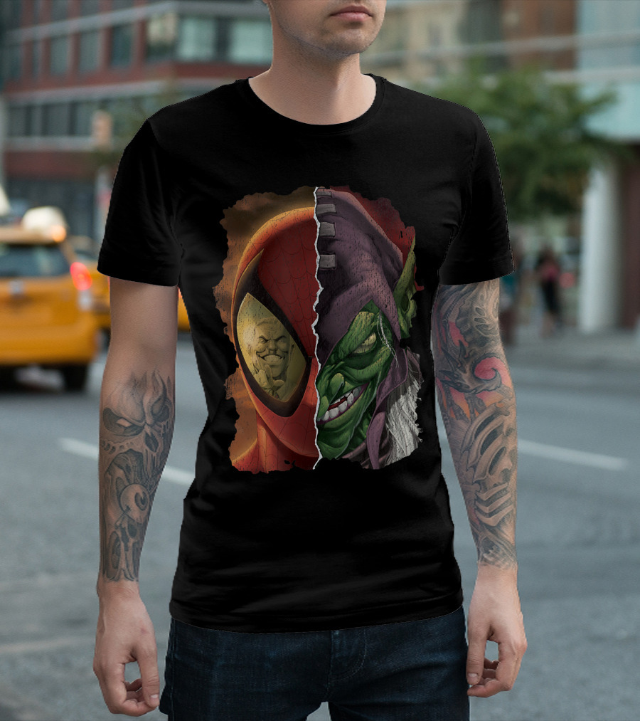 Marvel Spider Man Green Goblin Split Face Showdown T-Shirt