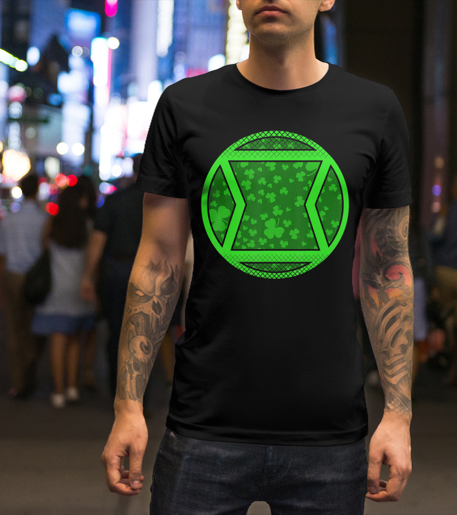 Marvel St Patricks Day Black Widow Green Clover Emblem T-Shirt