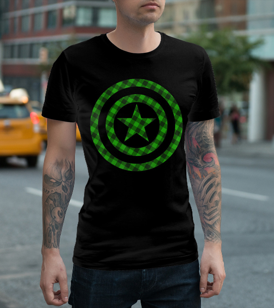 Marvel St Patricks Day Captain America Green Plaid Shield T-Shirt