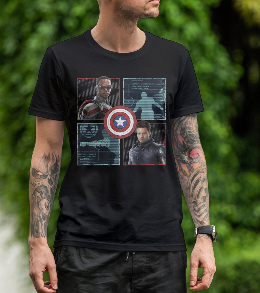Marvel The Falcon And The Winter Soldier Equipment Upgraded Bio Cybernetic Enhanced Reconnaissance Captain America Shield T-Shirt