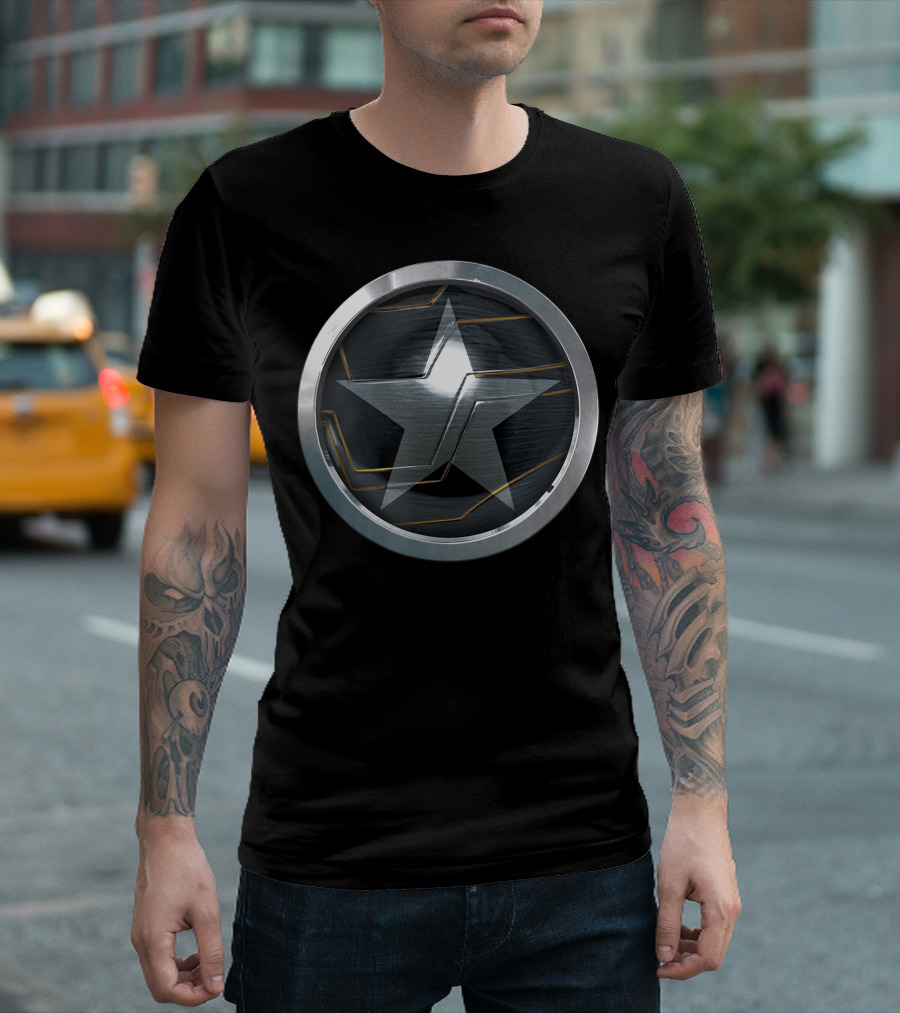 Marvel The Falcon And The Winter Soldier Bucky Barnes Vibranium Star Shield Badge T-Shirt