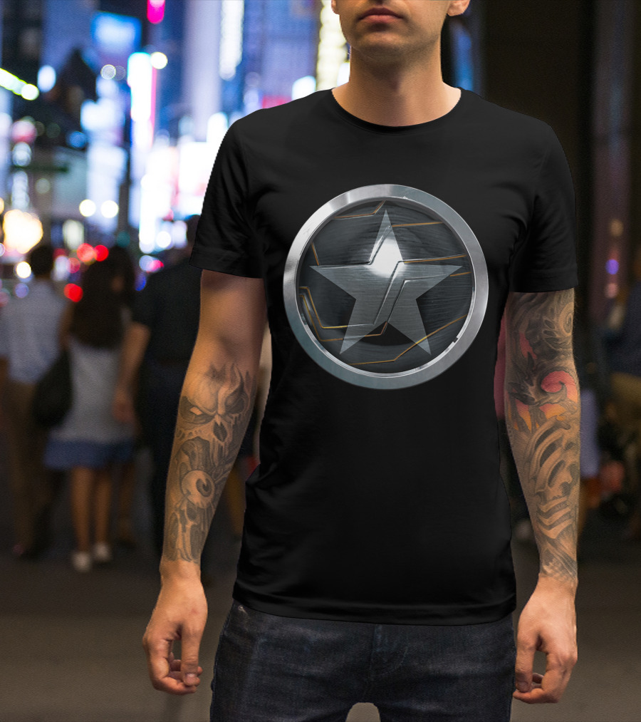 Marvel The Falcon And The Winter Soldier Bucky Barnes Vibranium Star Shield Badge T-Shirt
