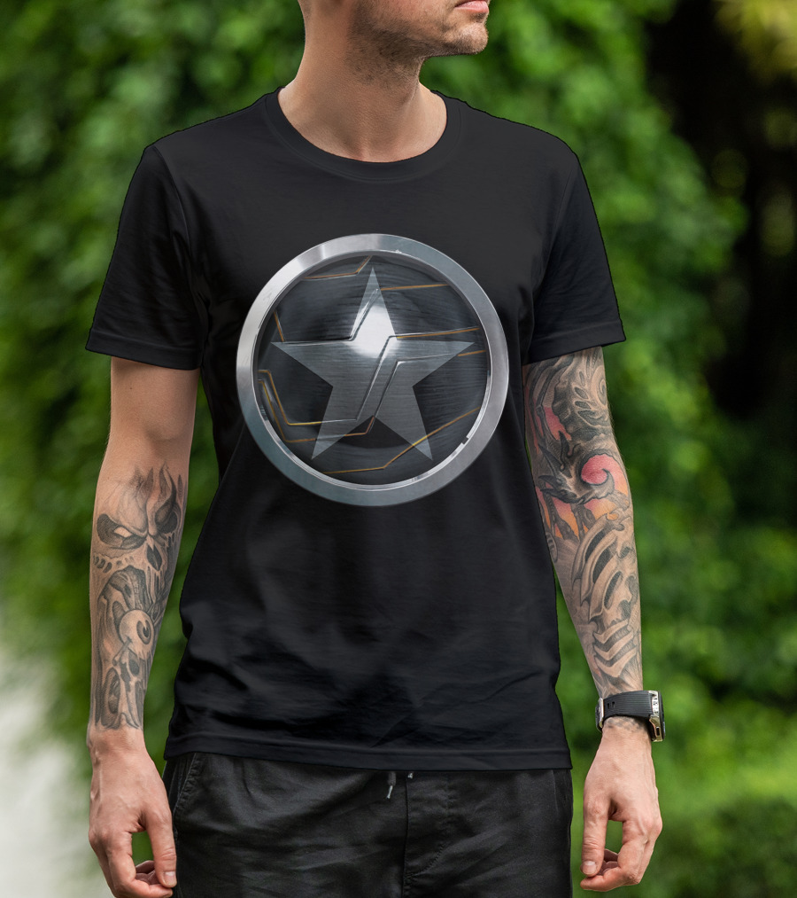 Marvel The Falcon And The Winter Soldier Bucky Barnes Vibranium Star Shield Badge T-Shirt