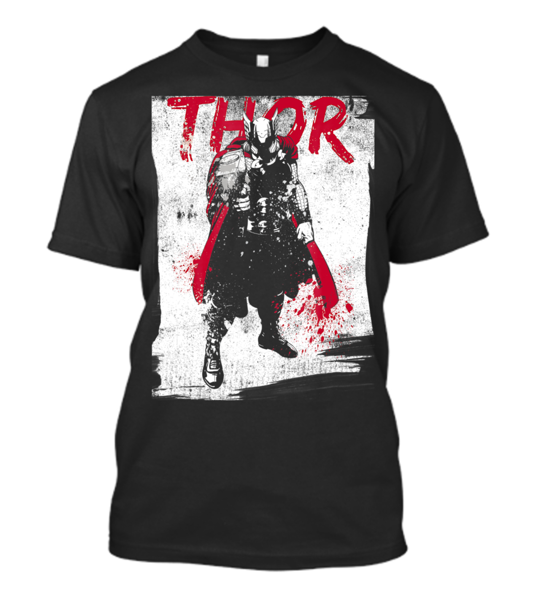 Marvel Thor Grunge Paint Splatter Red Black White T-Shirt