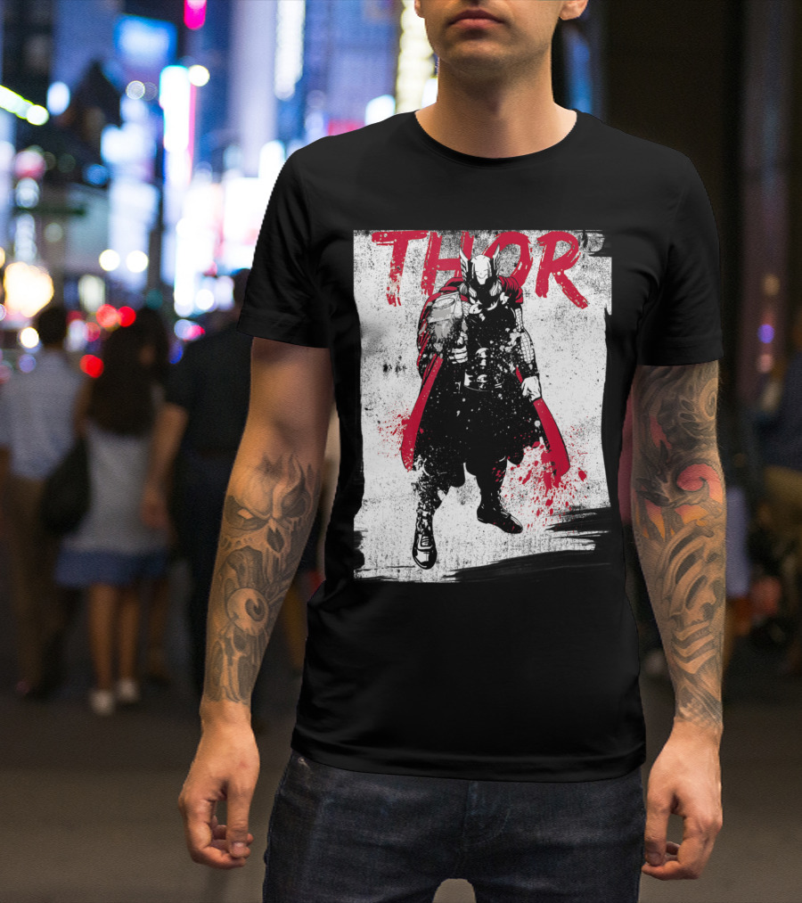 Marvel Thor Grunge Paint Splatter Red Black White T-Shirt