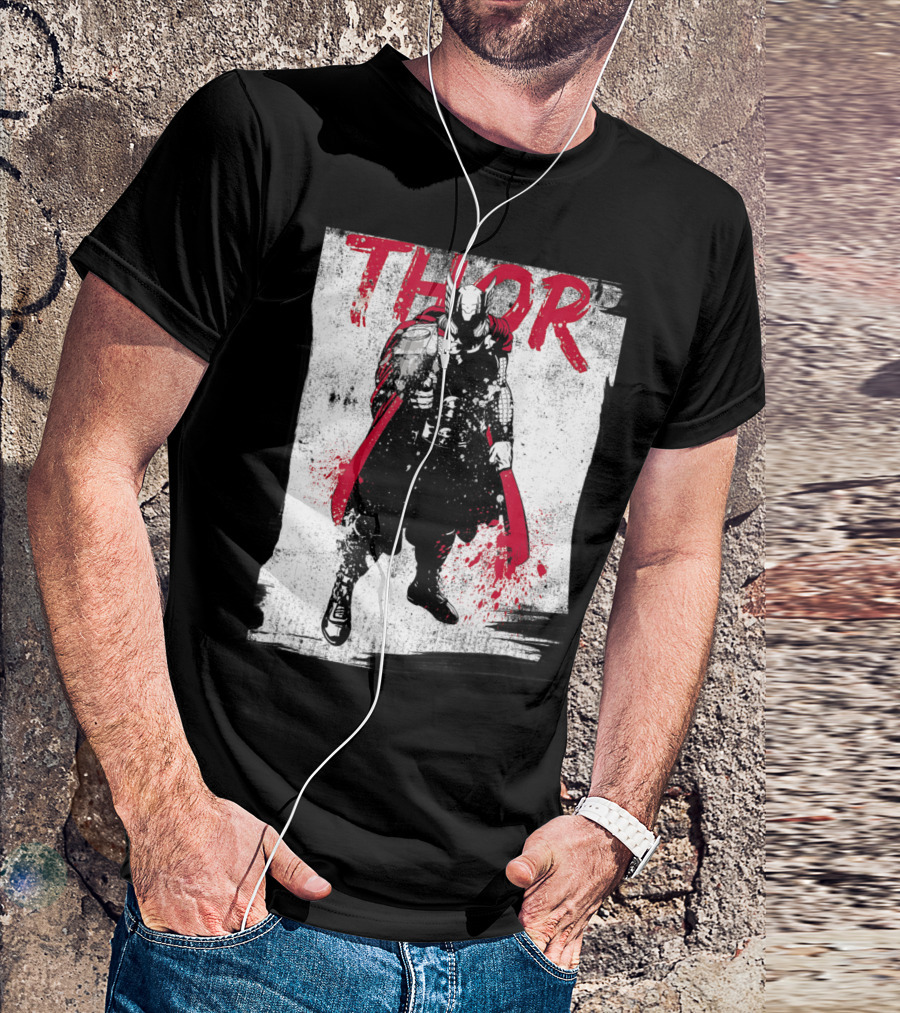 Marvel Thor Grunge Paint Splatter Red Black White T-Shirt