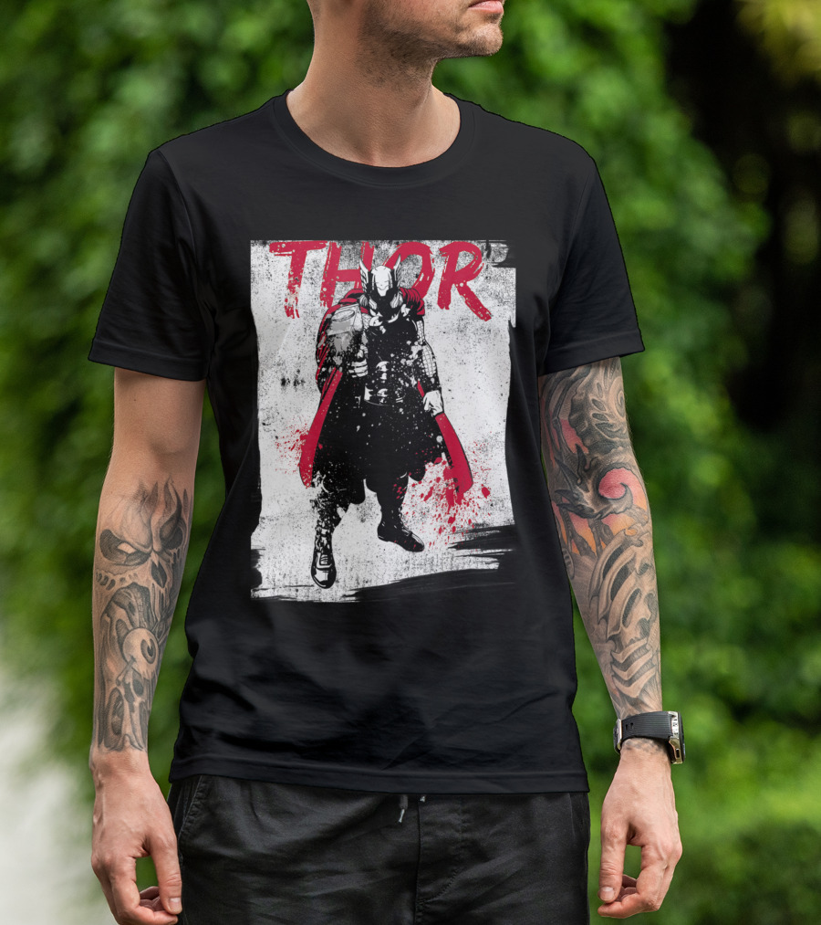 Marvel Thor Grunge Paint Splatter Red Black White T-Shirt