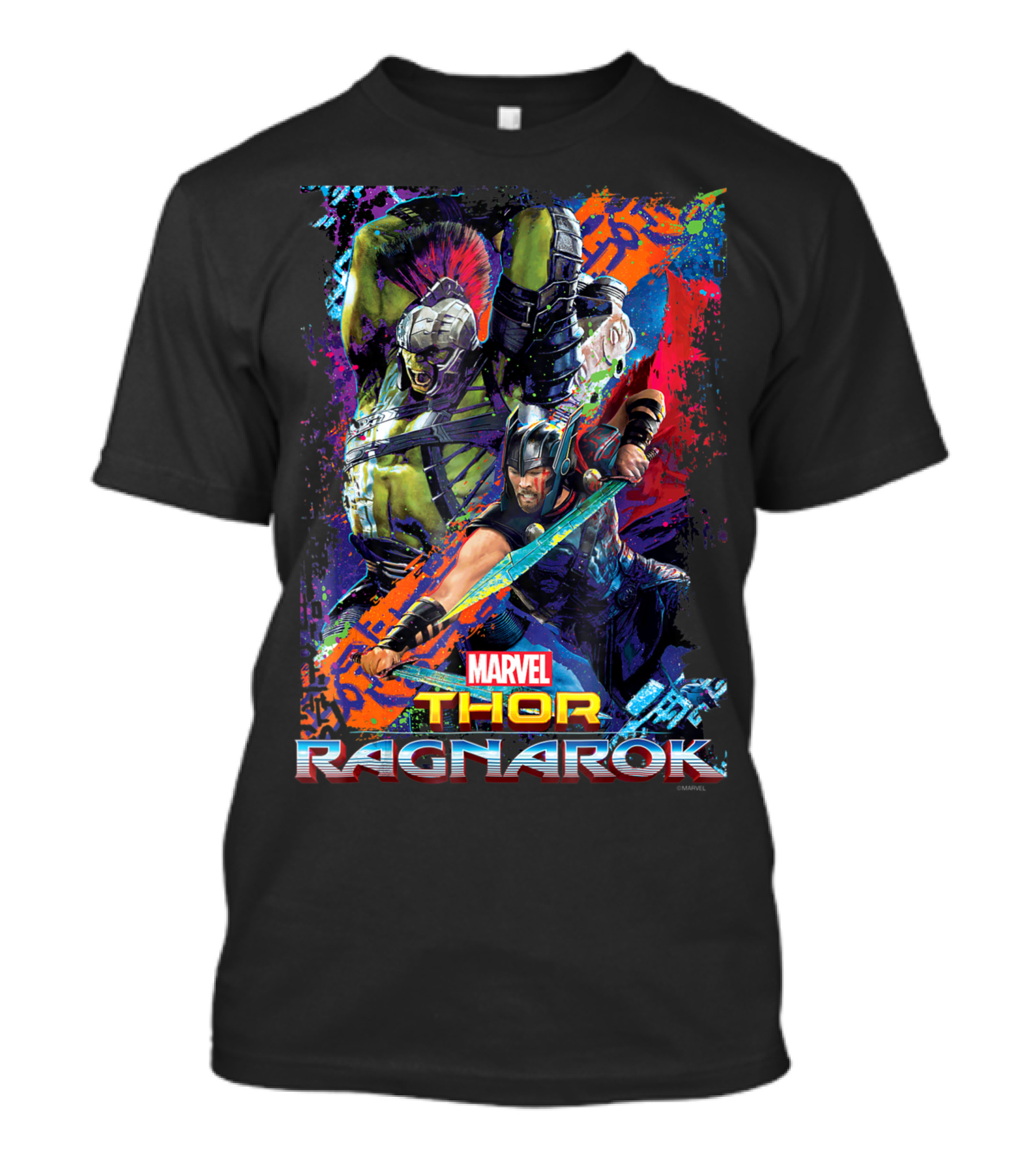 Marvel Thor Ragnarok Hulk Neon Pop Colorful Battle Scene T-Shirt