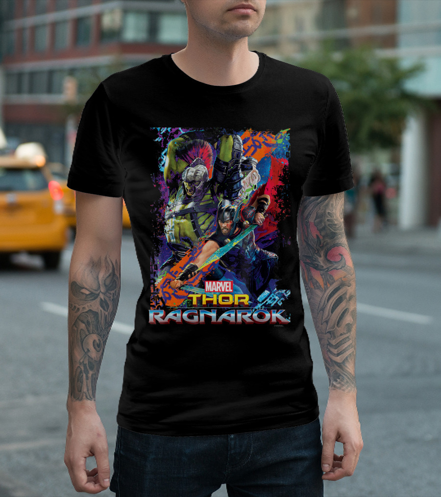 Marvel Thor Ragnarok Hulk Neon Pop Colorful Battle Scene T-Shirt