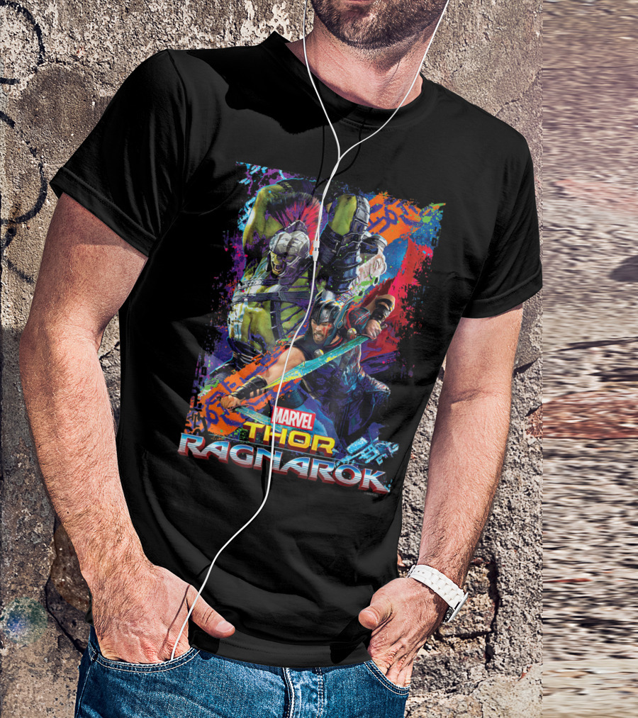 Marvel Thor Ragnarok Hulk Neon Pop Colorful Battle Scene T-Shirt
