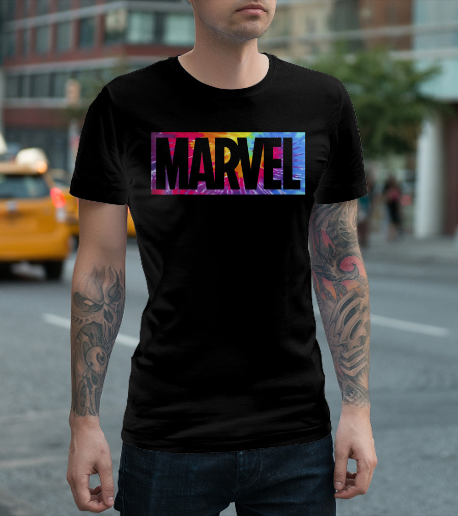 Marvel Logo Tie Dye Box Typography T-Shirt