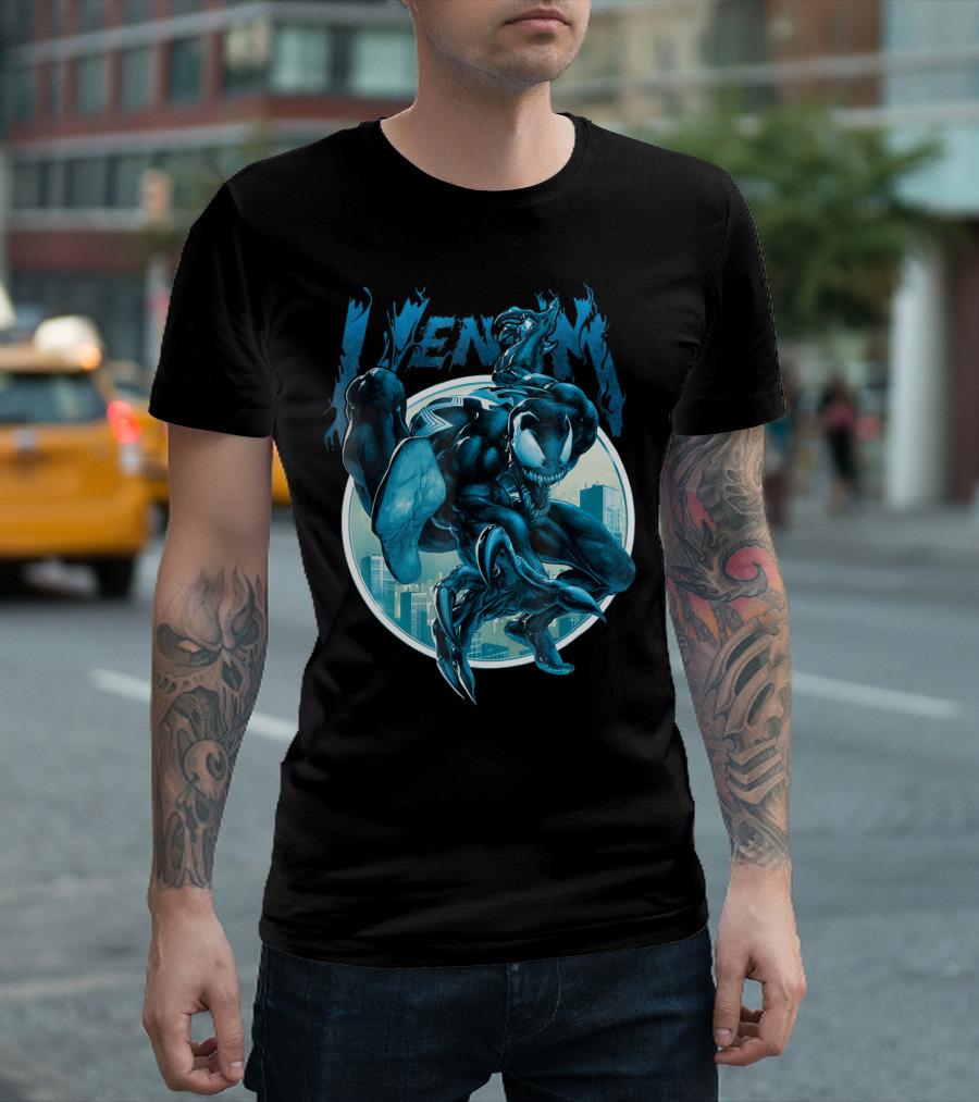 Marvel Venom Blue City Circle Dynamic Action T-Shirt