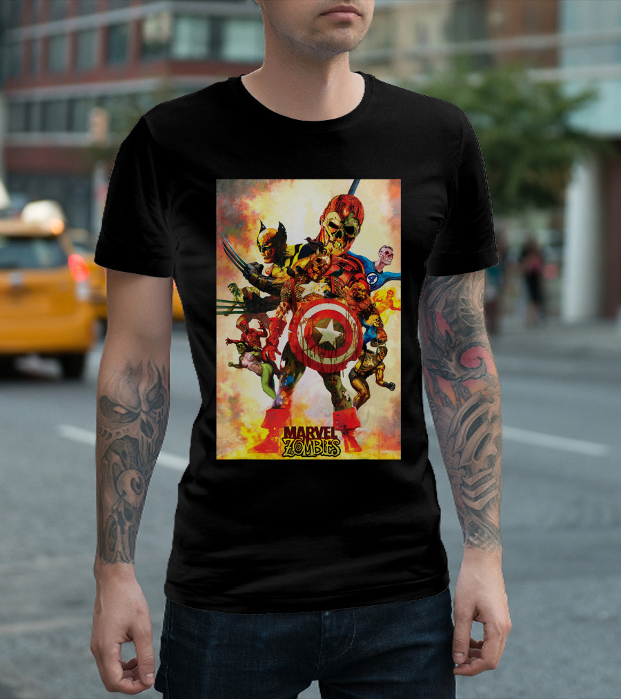 Marvel Zombies Group Shot Captain America Wolverine Fantastic Four Superheroes T-Shirt