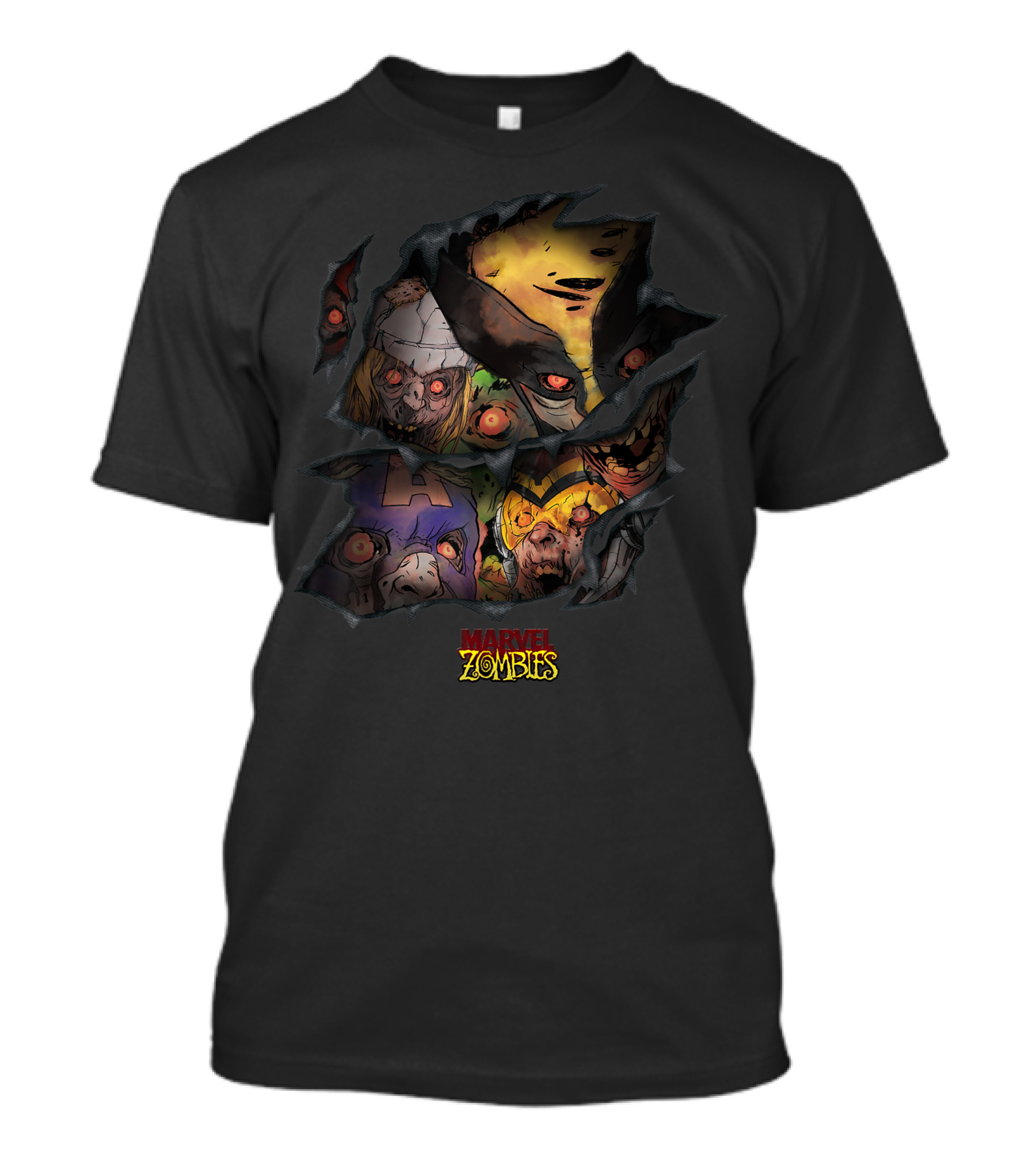 Marvel Zombies Group Shot Wolverine Captain America Thor Ripping Through T-Shirt