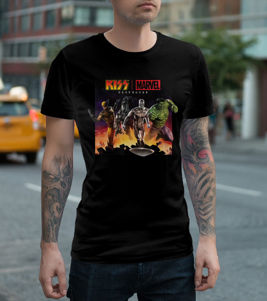 KISS Marvel Destroyer Wolverine Thor Silver Surfer Hulk Album Cover T-Shirt