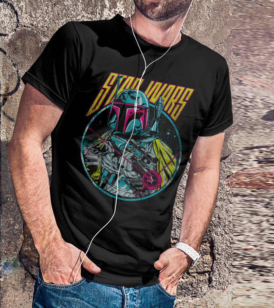 Star Wars Boba Fett Neon Blaster Retro Comic T-Shirt