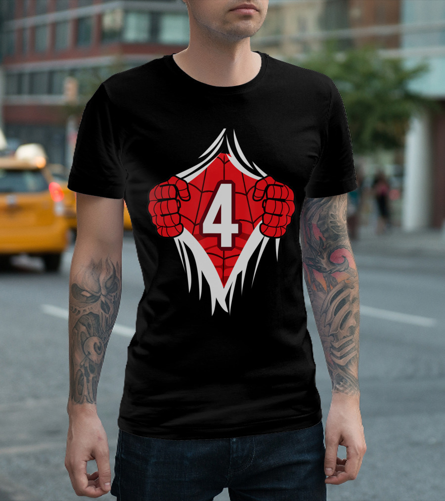 Superhero Comic Birthday 4 Year Old Girls Boys Spider-Inspired T-Shirt