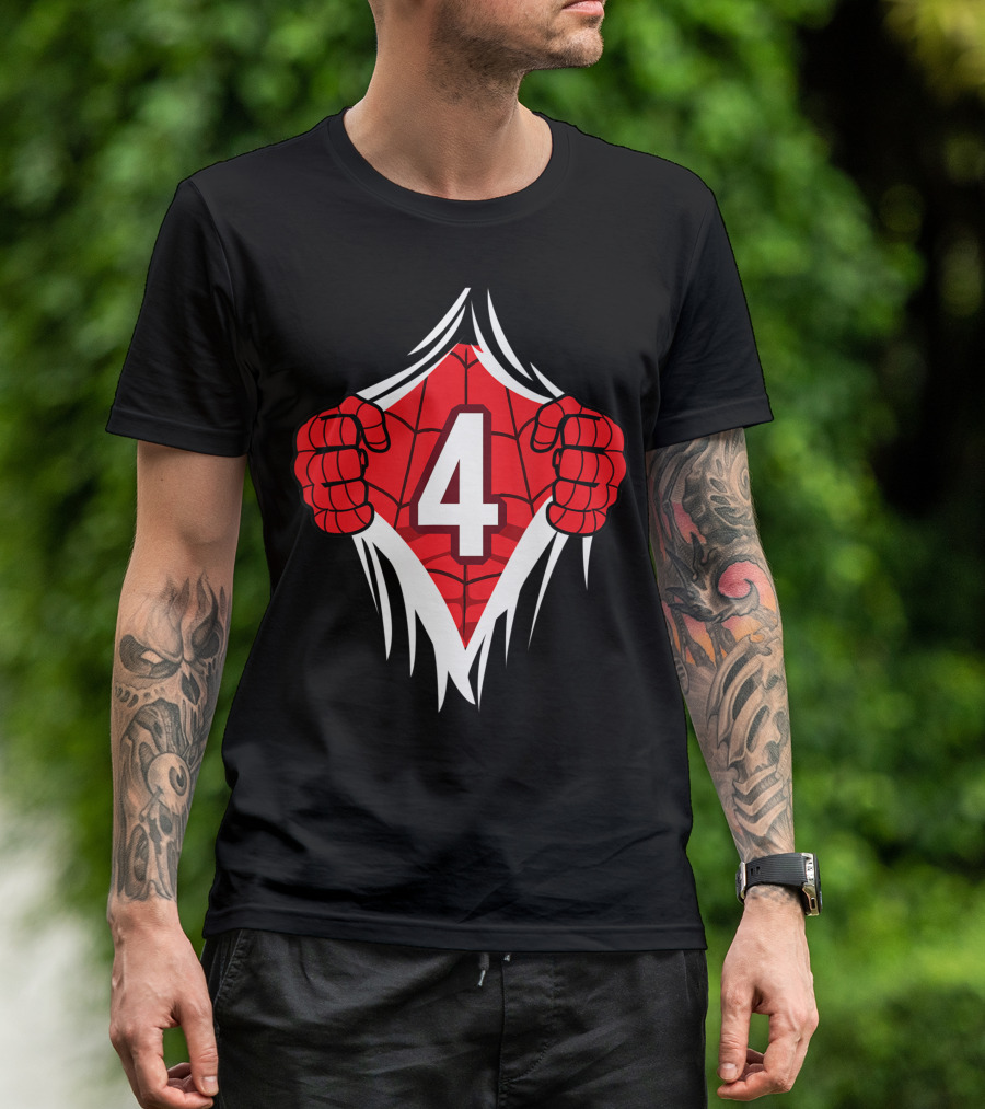 Superhero Comic Birthday 4 Year Old Girls Boys Spider-Inspired T-Shirt