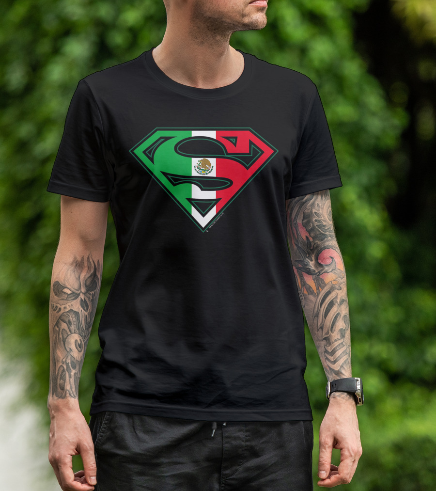 Superman Symbol With Mexican Flag Colors And Emblem T-Shirt