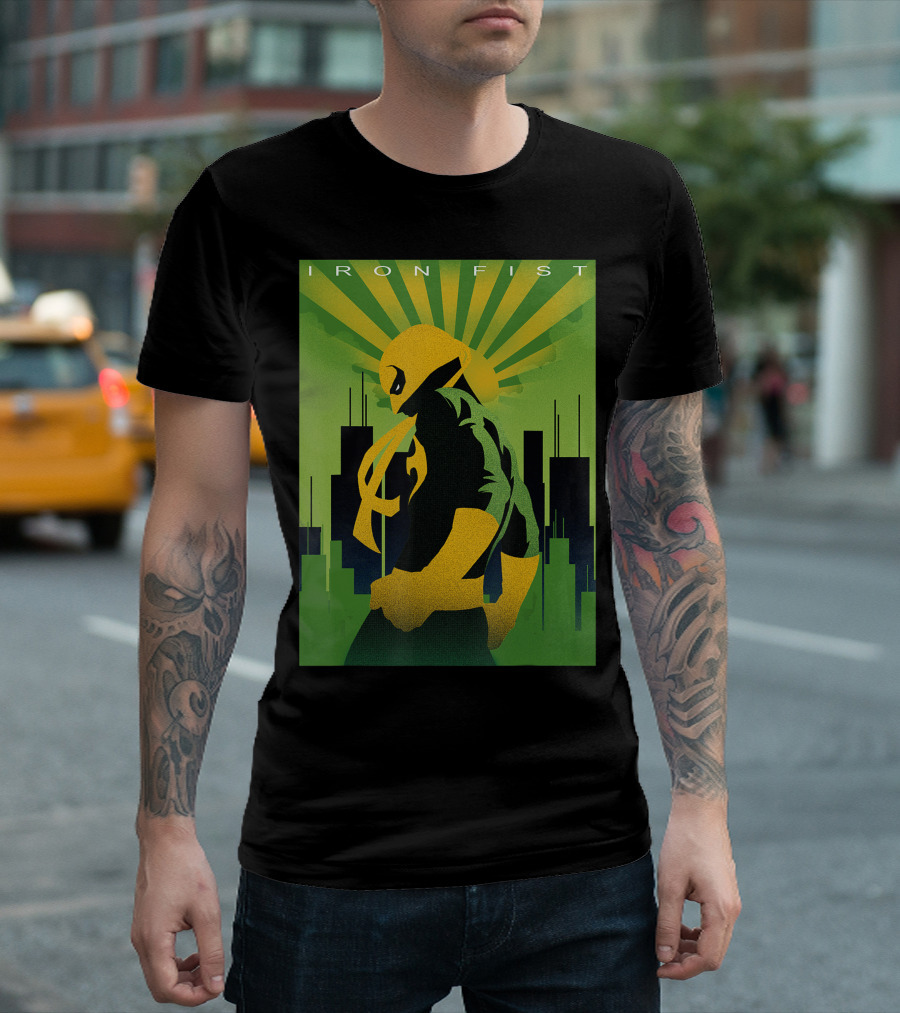 Iron Fist Marvel Art Deco Style with Cityscape T-Shirt