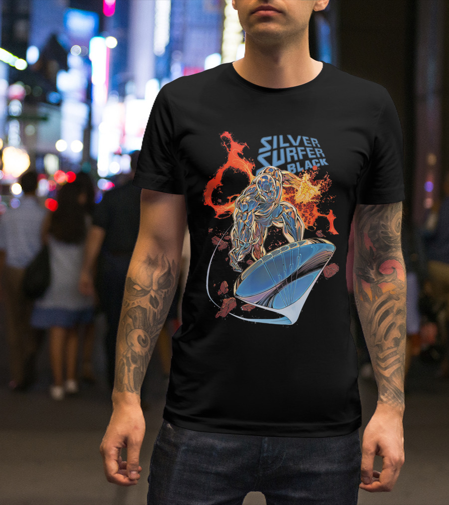 Marvel Silver Surfer Black 1 Comic Cover Fiery Hero With Cosmic Board T-Shirt