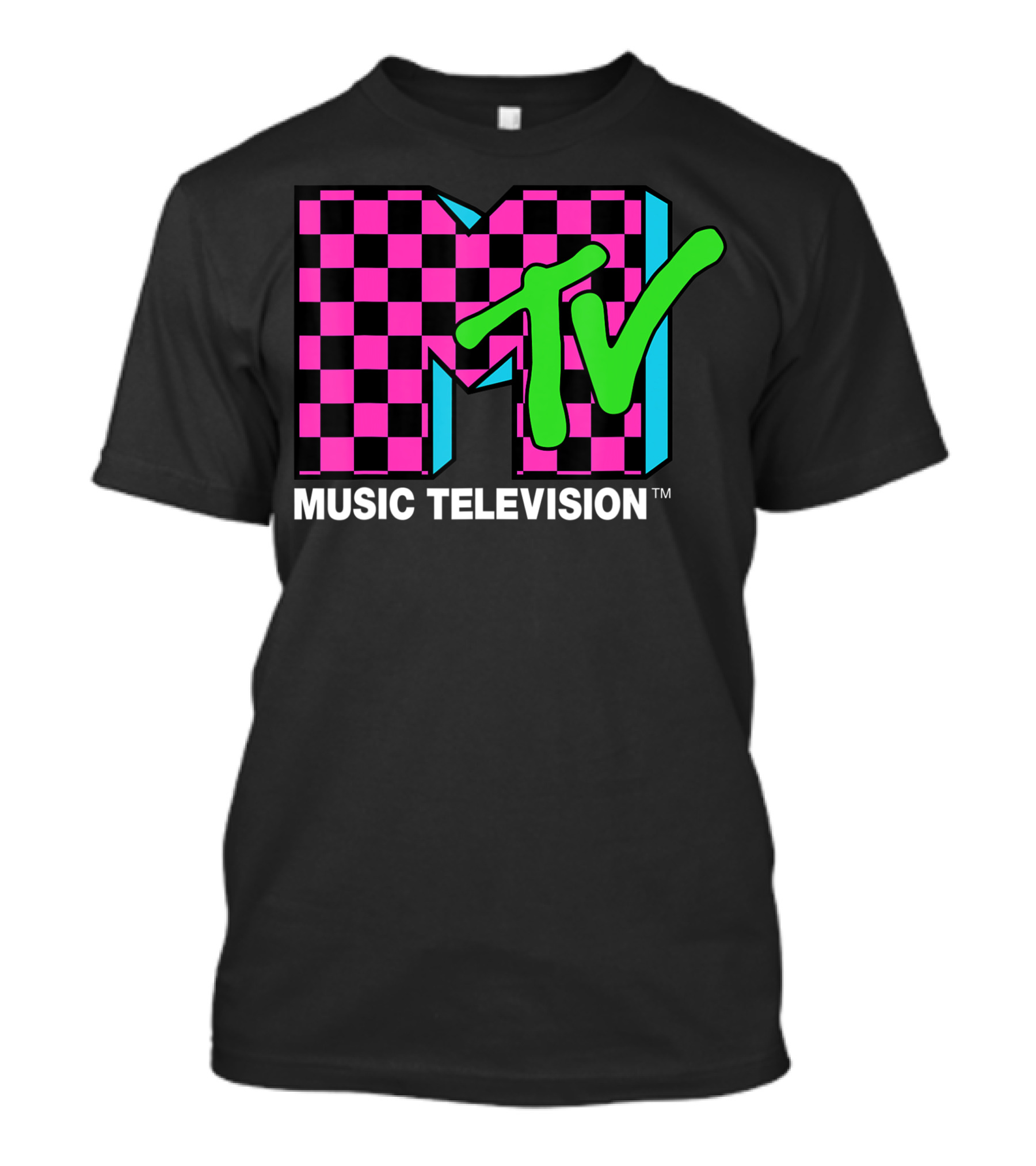 MTV Music Television Pink And Blue Checker T-Shirt