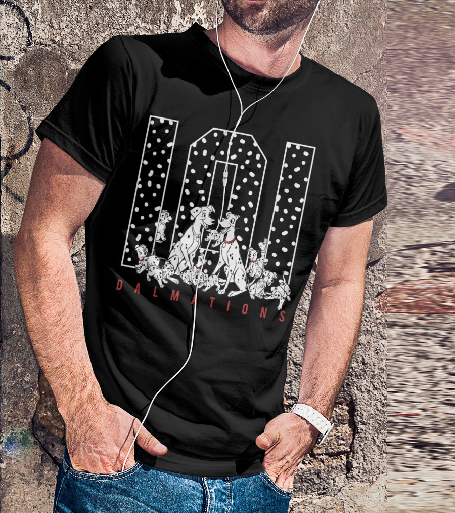 Disney 101 Dalmatians Group Shot Puppies Spotted Outline T-Shirt