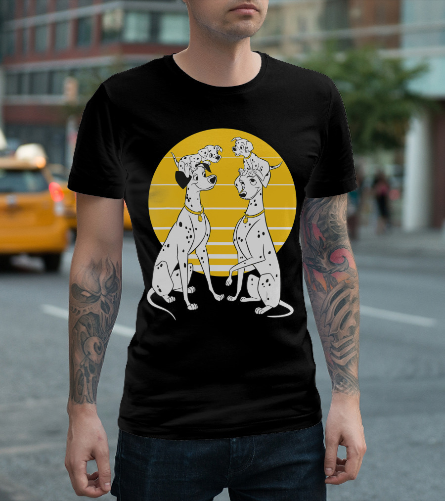 Disney 101 Dalmatians Pongo And Perdita Pup Family Sunset Scene T-Shirt