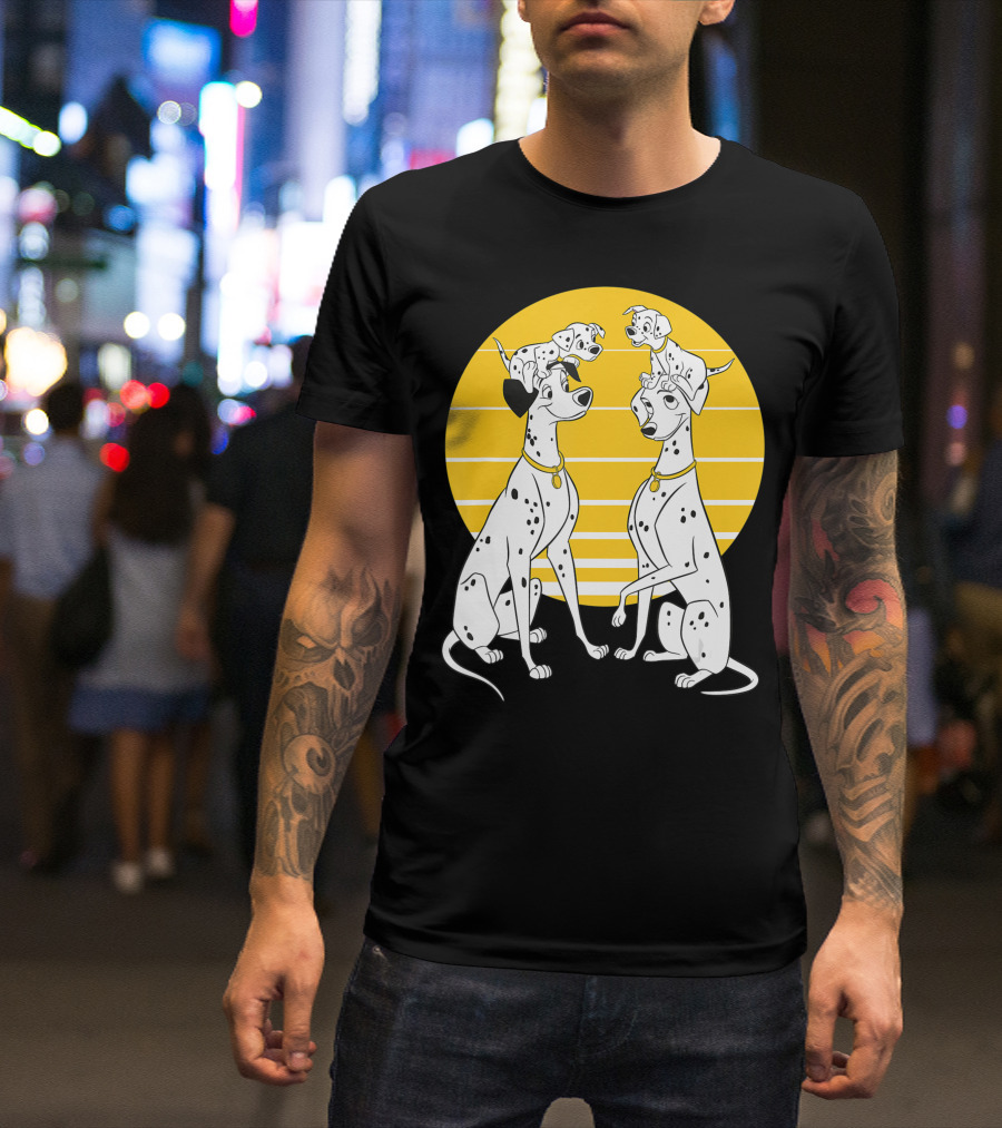 Disney 101 Dalmatians Pongo And Perdita Pup Family Sunset Scene T-Shirt