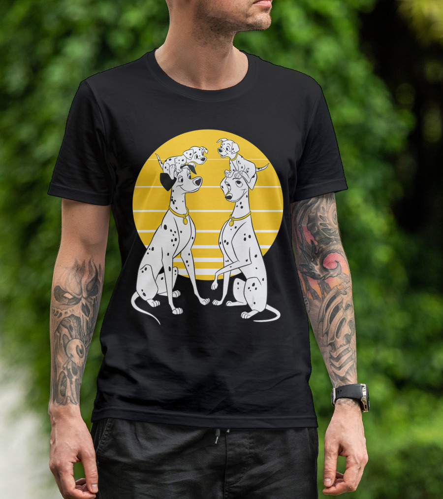 Disney 101 Dalmatians Pongo And Perdita Pup Family Sunset Scene T-Shirt