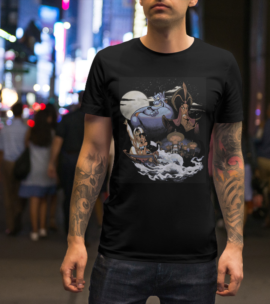Disney Aladdin Genie Jafar Jasmine Magic Carpet Agrabah Moon Scenery T-Shirt