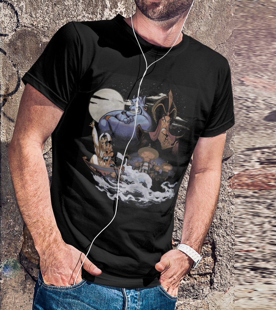 Disney Aladdin Genie Jafar Jasmine Magic Carpet Agrabah Moon Scenery T-Shirt