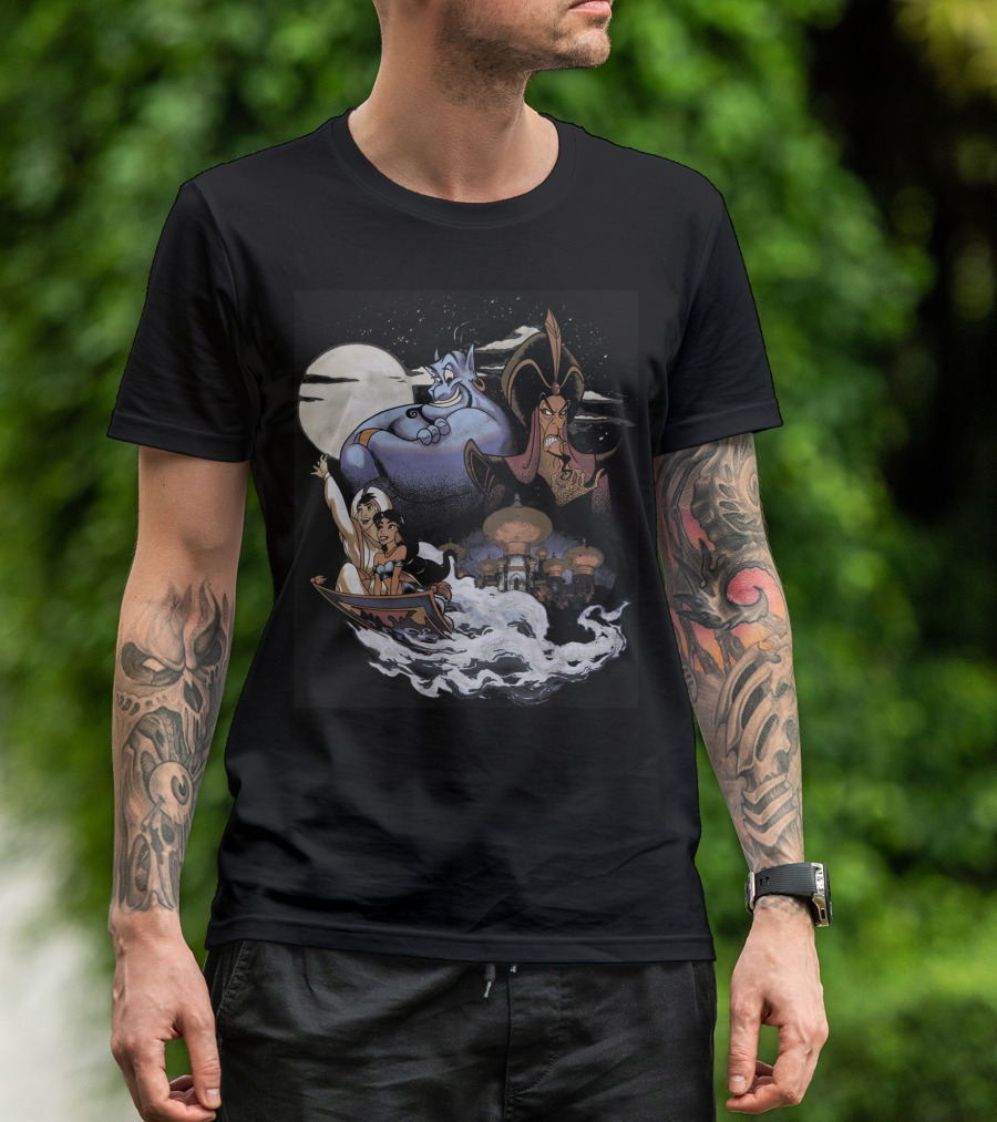 Disney Aladdin Genie Jafar Jasmine Magic Carpet Agrabah Moon Scenery T-Shirt