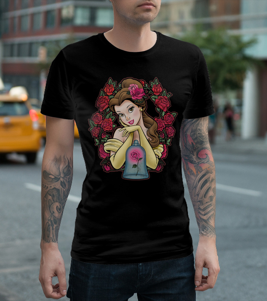 Disney Beauty And The Beast Belle Surrounded By Enchanted Roses T-Shirt