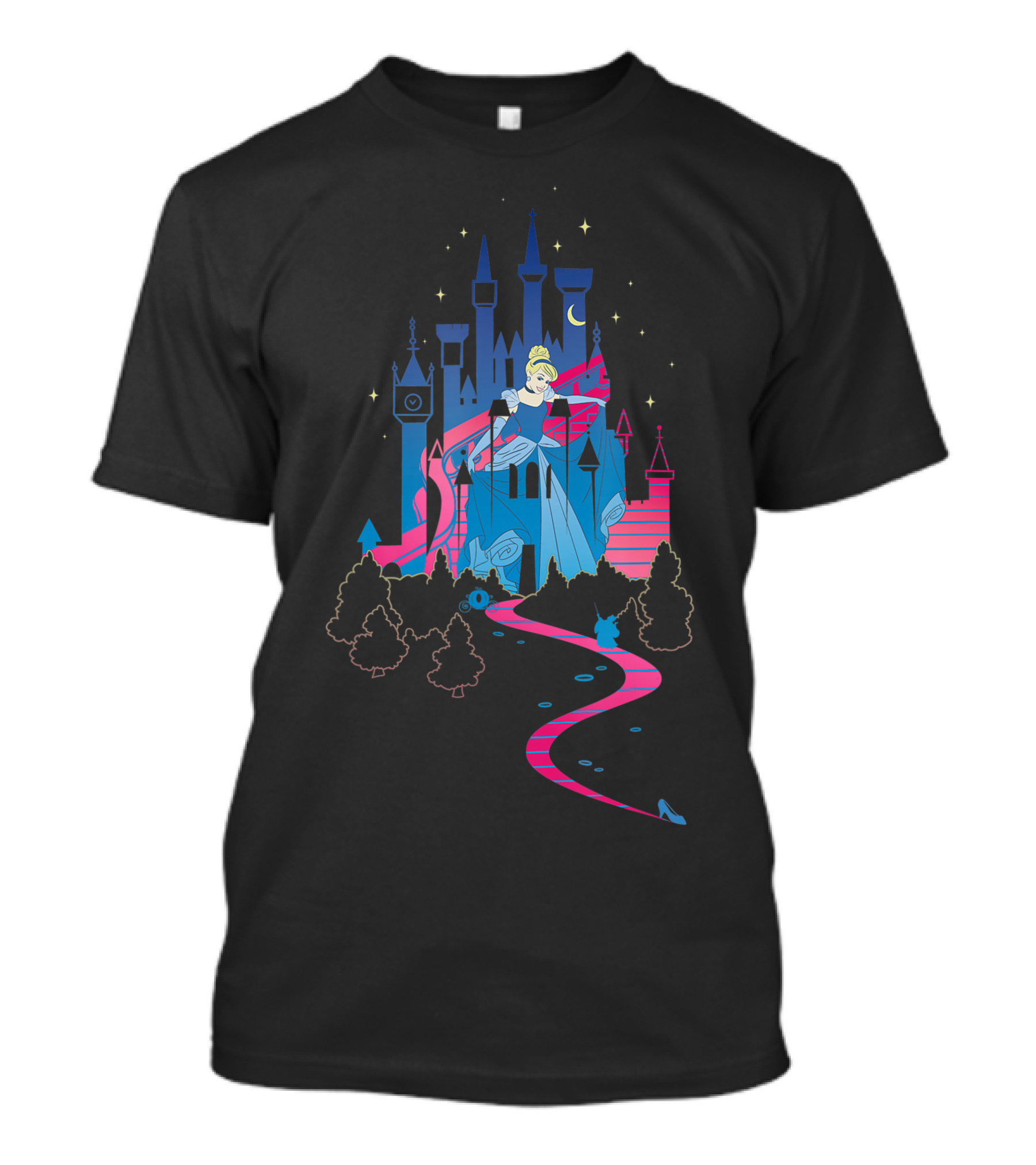 Cinderella At Disney Castle Enchanted Night Pathway With Slipper T-Shirt
