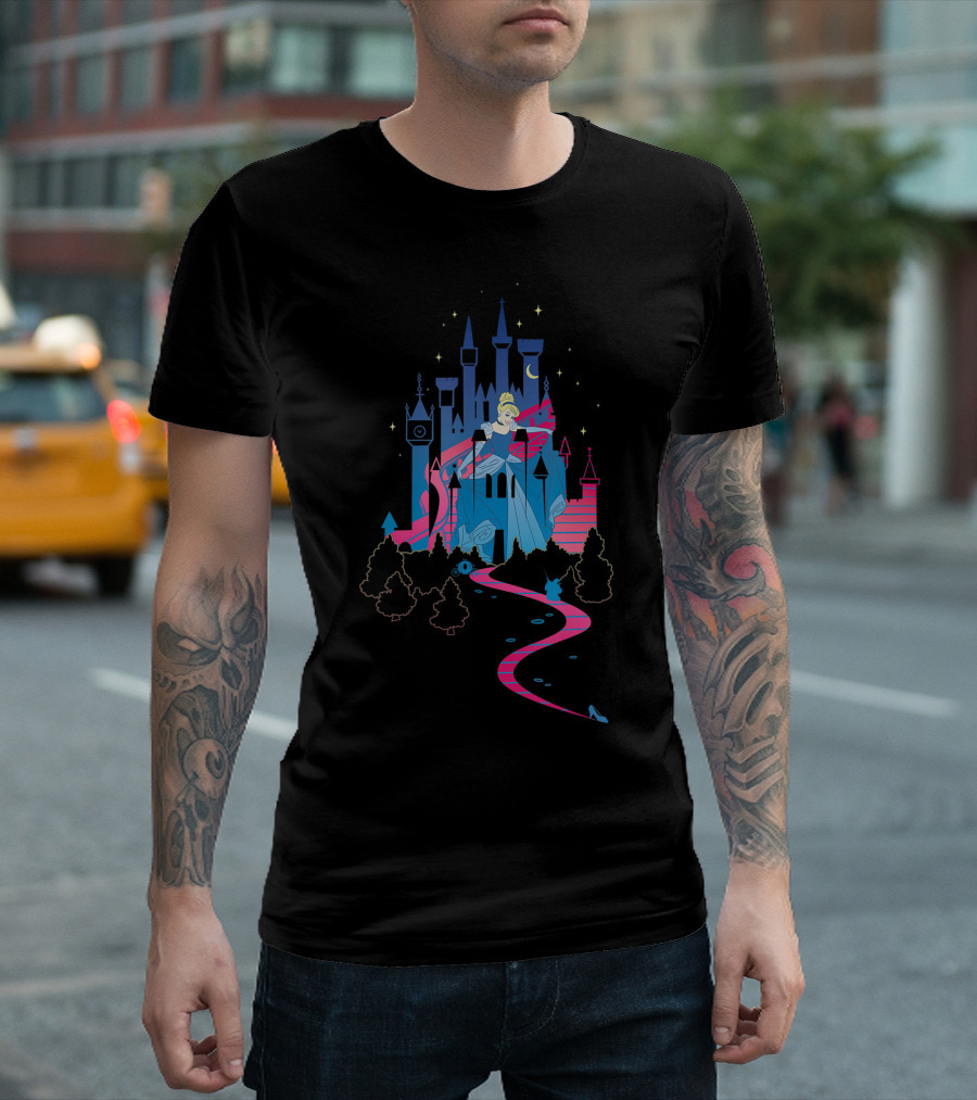 Cinderella At Disney Castle Enchanted Night Pathway With Slipper T-Shirt