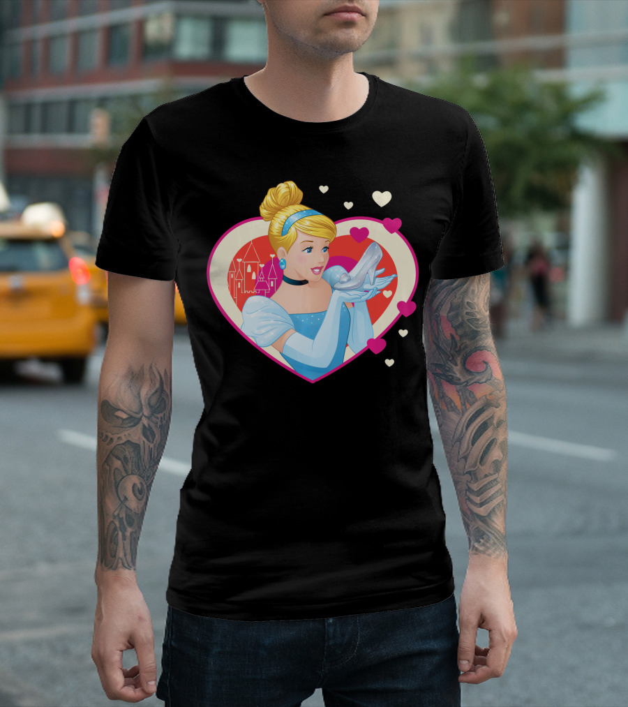 Cinderella Sparkle Hearts Valentines with Castle and Glass Slipper T-Shirt