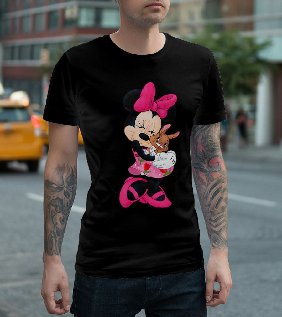 Disney Easter Minnie Mouse Cuddling Bunny T-Shirt