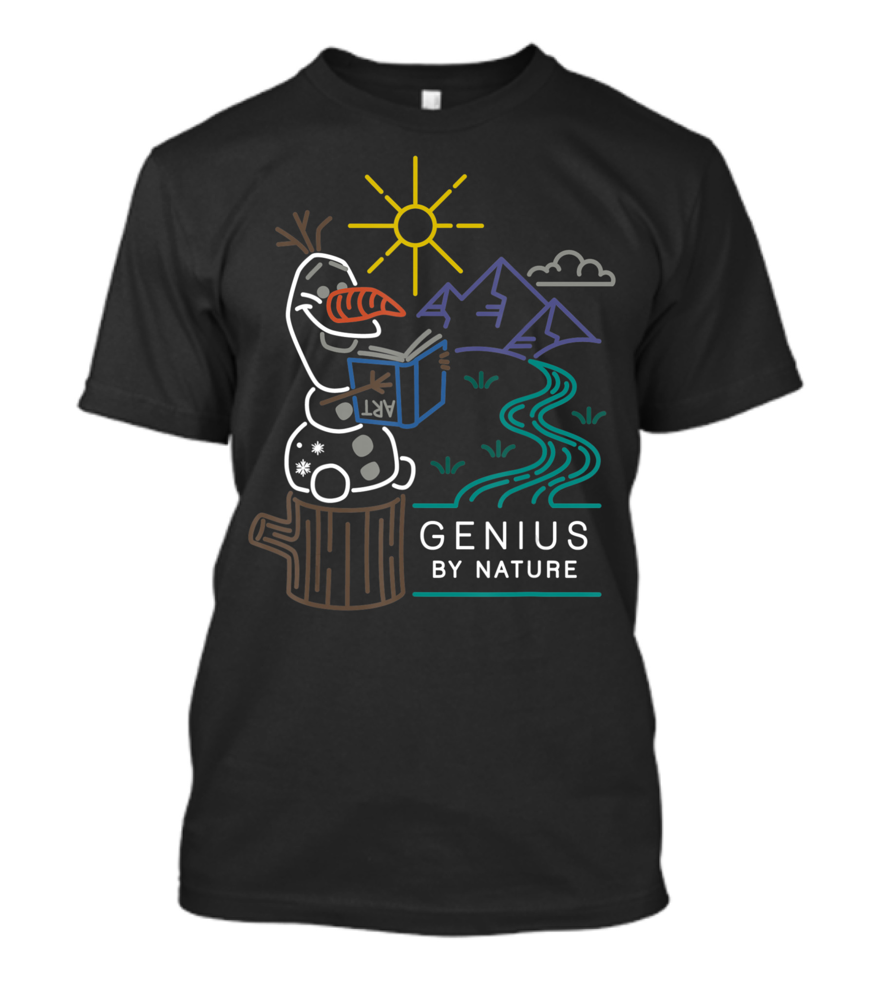 Frozen 2 Olaf Genius By Nature With Sun, Mountains, And Creek T-Shirt