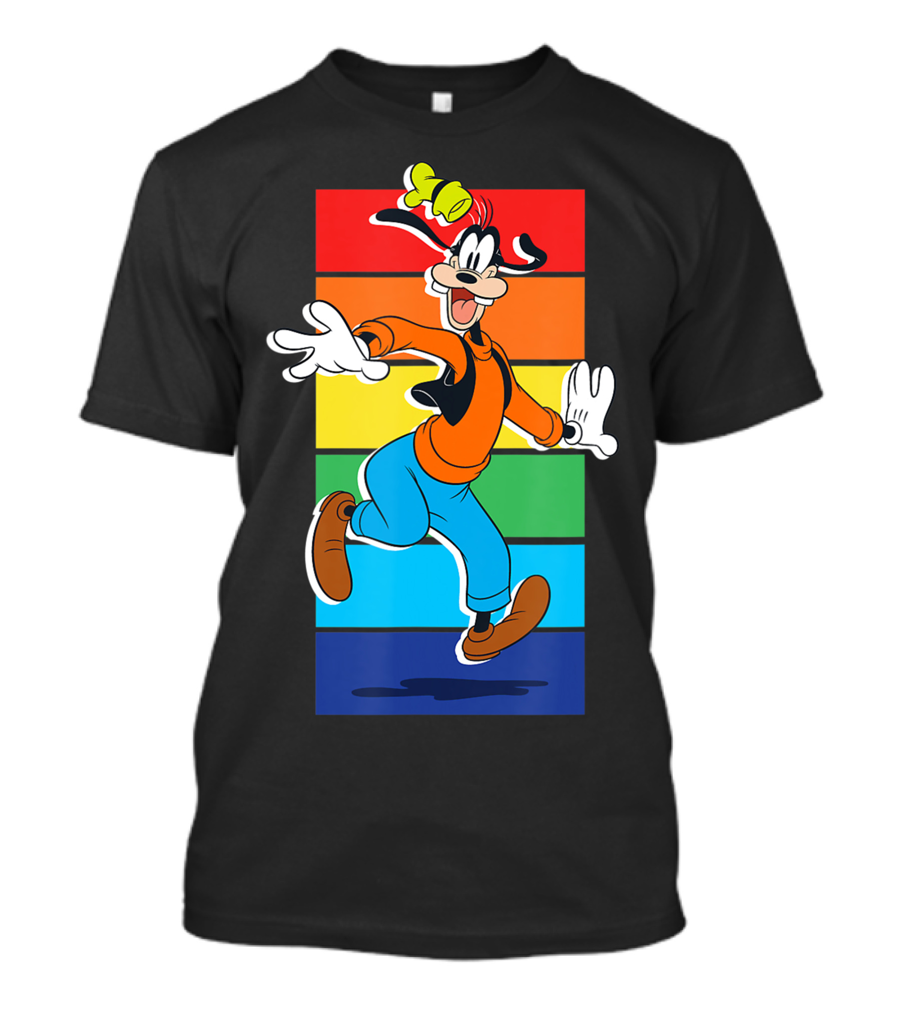 Disney Goofy Character In Rainbow Stripes T-Shirt