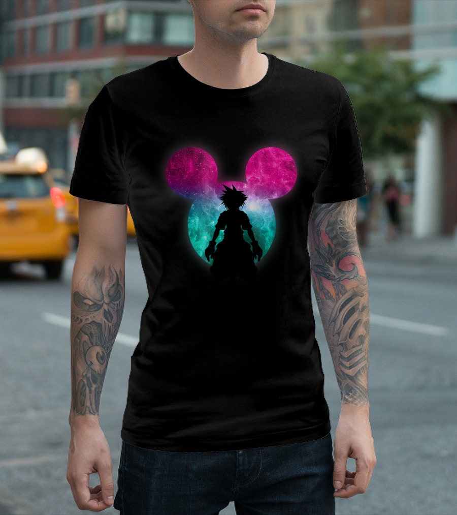 Kingdom Hearts Mickey Mouse Silhouette With Galactic Clouds T-Shirt