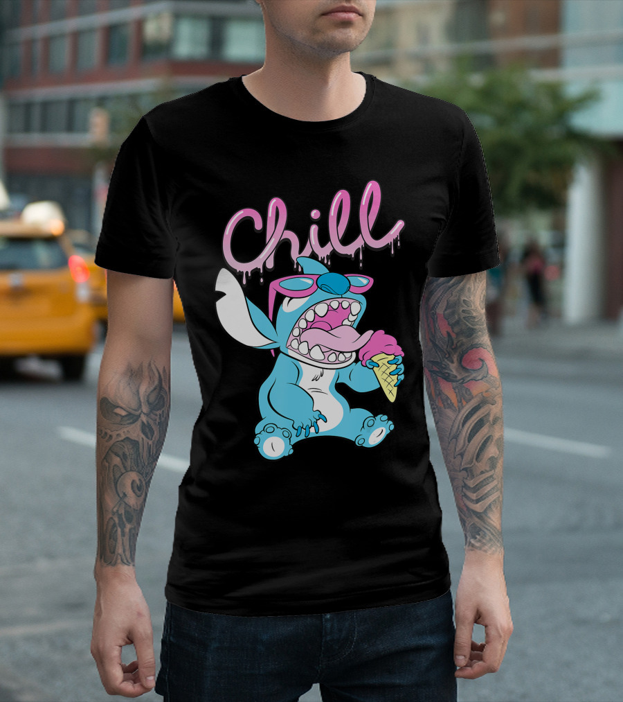 Disney Lilo And Stitch Chill Neon Ice Cream Drip T-Shirt