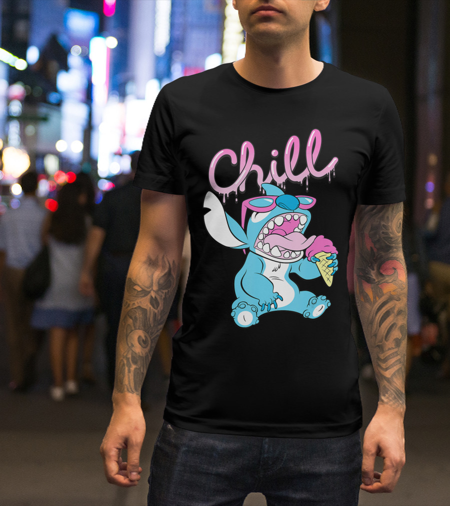 Disney Lilo And Stitch Chill Neon Ice Cream Drip T-Shirt