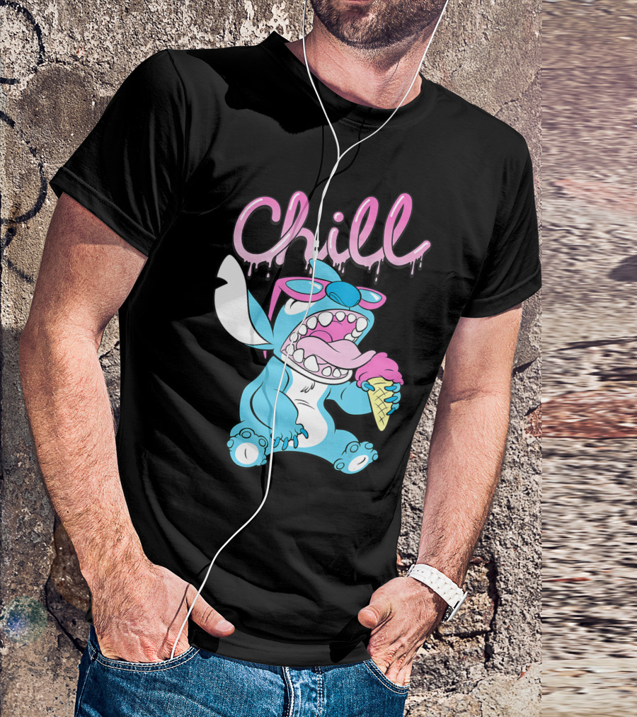 Disney Lilo And Stitch Chill Neon Ice Cream Drip T-Shirt